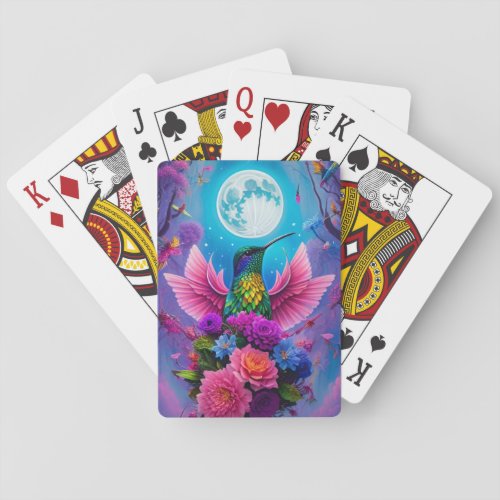 Hummingbird Flowers and Moon Playing Cards