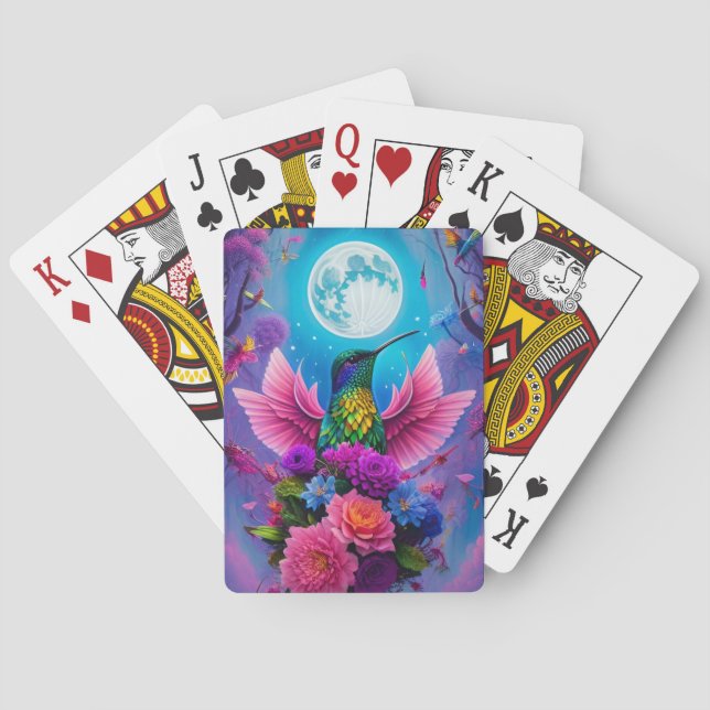 Hummingbird, Flowers and Moon Poker Cards (Back)