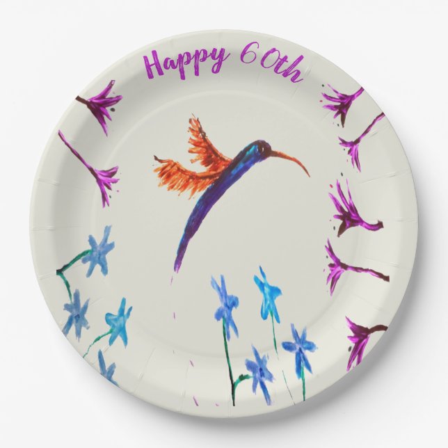 Hummingbird Flowers Anniversary Birthday Paper Plates (Front)