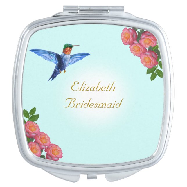 Hummingbird & Flowers Bridesmaid Wedding Favor Compact Mirror (Front)