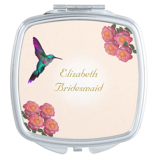 Hummingbird & Flowers Bridesmaid Wedding Favor Compact Mirror (Front)