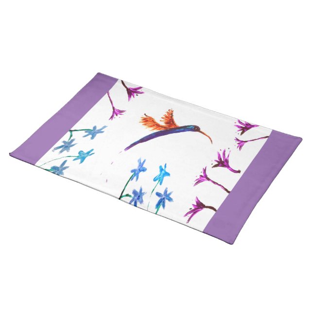 Hummingbird Flowers Cloth Placemat (On Table)
