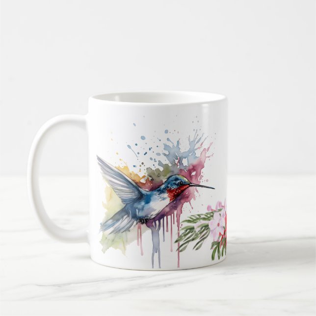 Hummingbird & Flowers Coffee Mug | Watercolor Mugs (Left)