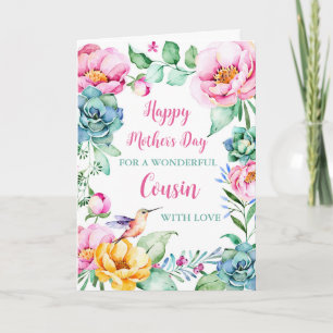 Hummingbird Flowers Cousin Happy Mother's Day Card