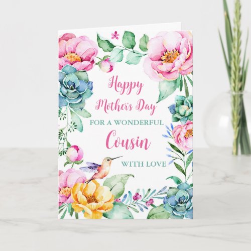 Hummingbird Flowers Cousin Happy Mothers Day Card