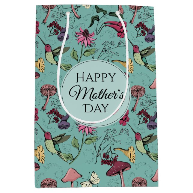 Hummingbird & Flowers Mothers Day Photo Medium Gift Bag (Front)