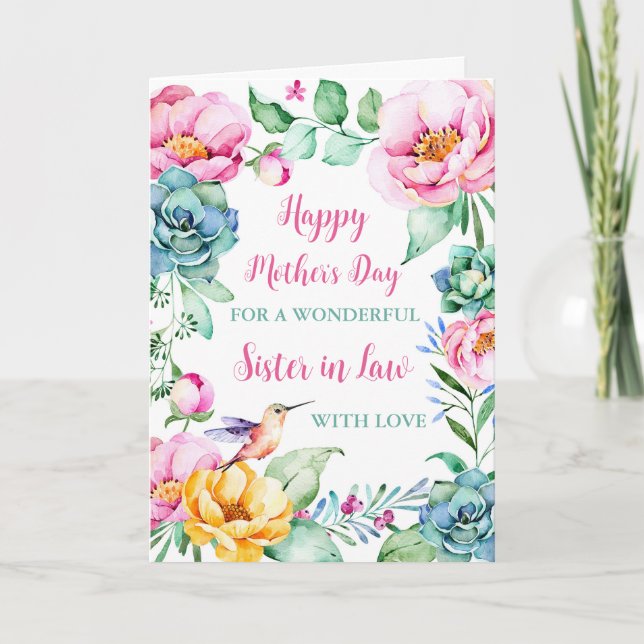 Hummingbird Flowers Sister in Law Happy Mother's  Card (Front)