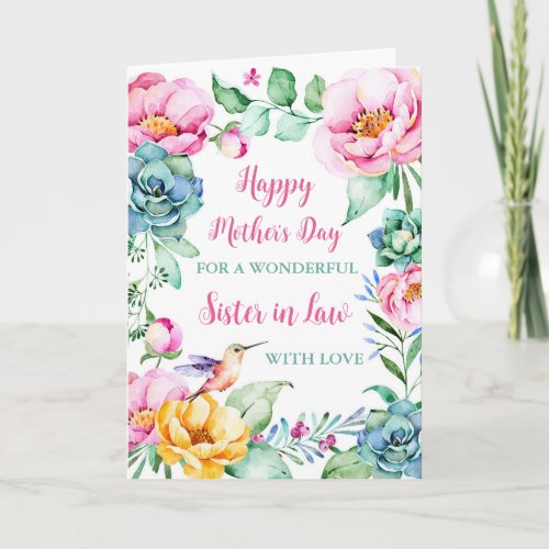Hummingbird Flowers Sister in Law Happy Mothers  Card