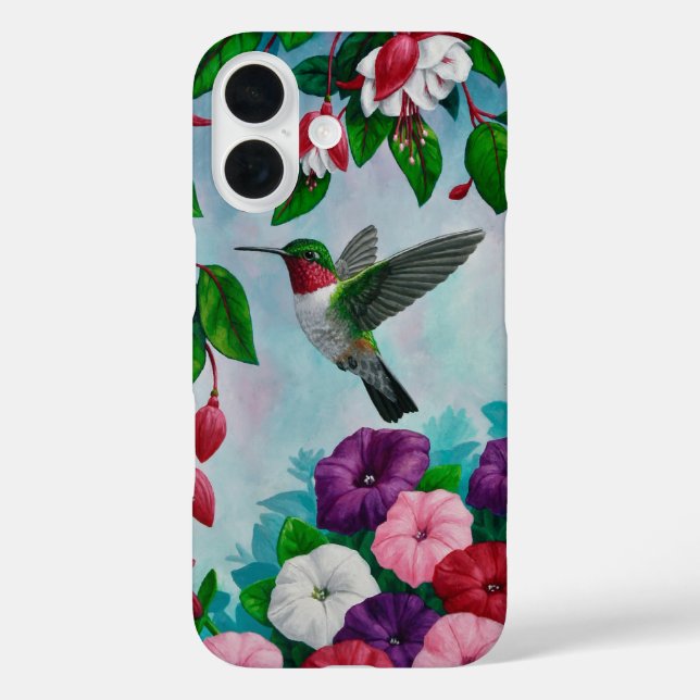 Hummingbird Flying in Flower Garden Case-Mate iPhone Case (Back)