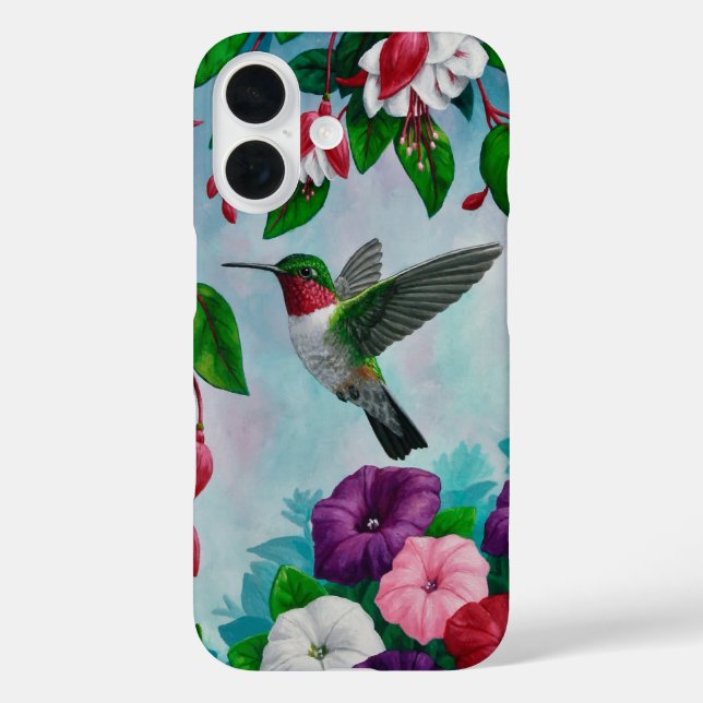 Hummingbird Flying in Flower Garden Case-Mate iPhone Case (Back)