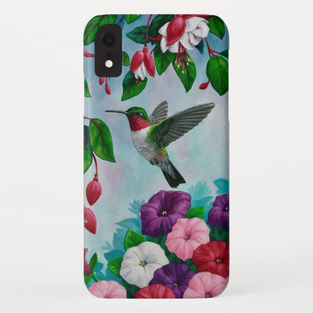 Hummingbird Flying in Flower Garden Case-Mate iPhone Case (Back)
