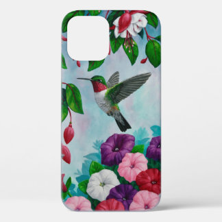 Hummingbird Flying in Flower Garden iPhone 12 Case