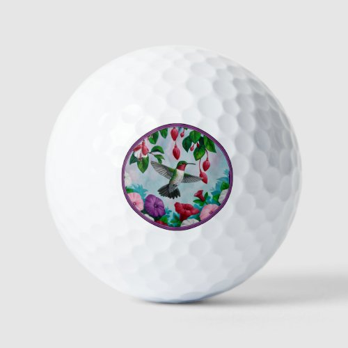 Hummingbird Flying in Flower Garden Golf Balls