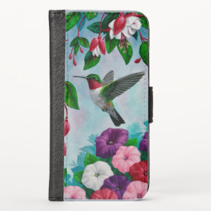 Hummingbird Flying in Flower Garden iPhone X Wallet Case