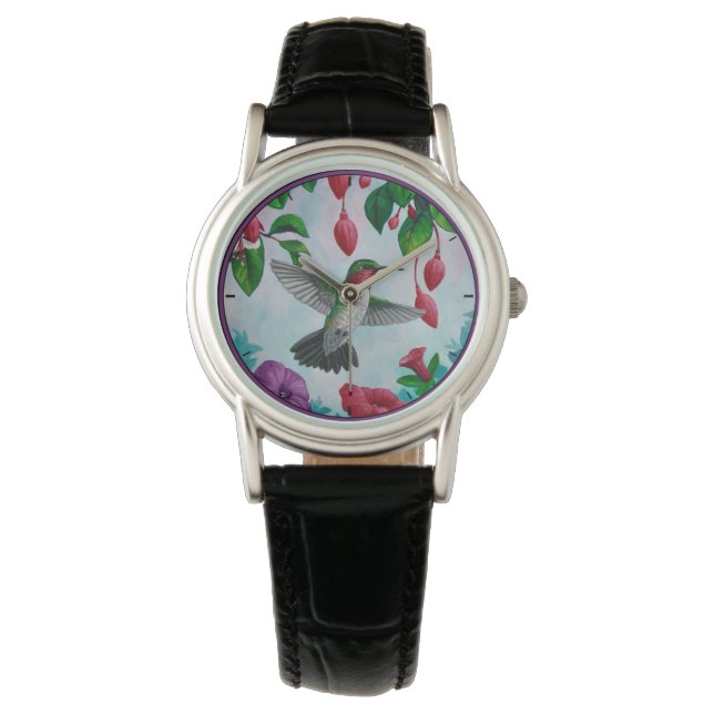 Hummingbird Flying in Flower Garden Watch (Front)