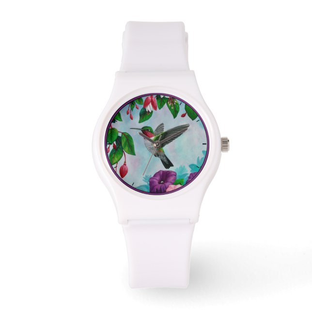 Hummingbird Flying in Flower Garden Watch (Front)