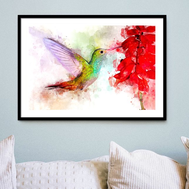 Hummingbird flying with flower Watercolor - 03 Photo Print (Creator Uploaded)