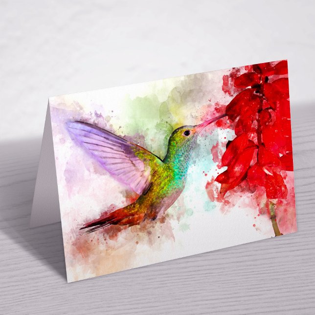 Hummingbird flying with flower Watercolor - 03 Thank You Card (Creator Uploaded)
