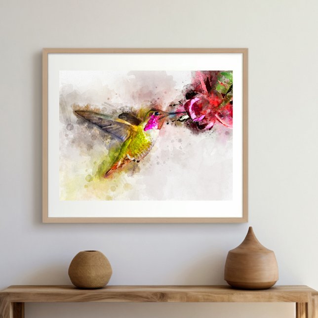 Hummingbird flying with flower Watercolor - 04 Poster (Creator Uploaded)