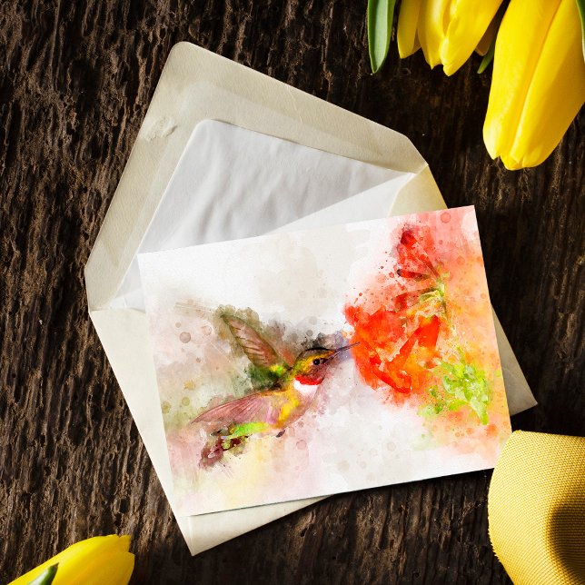 Hummingbird flying with flower Watercolor - 05 Postcard (Creator Uploaded)