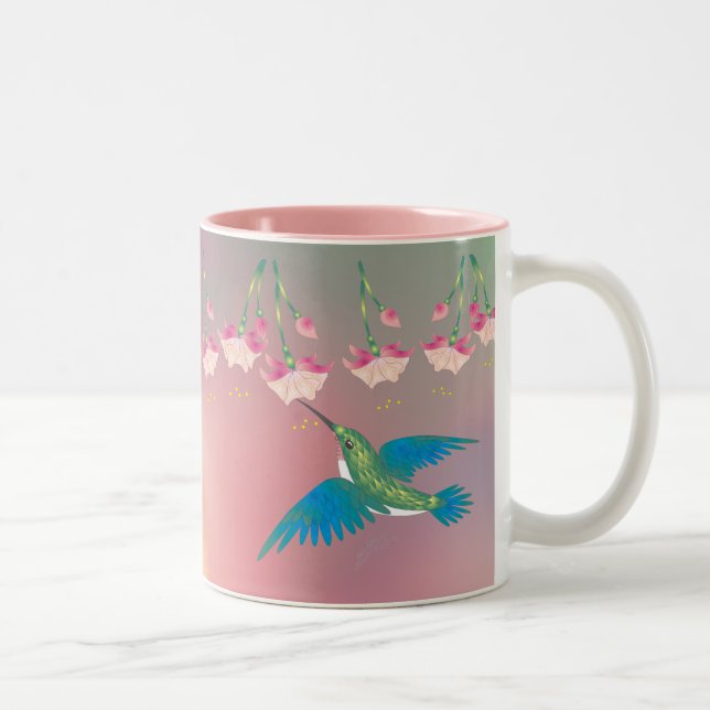 HUMMINGBIRD & FUCHSIA by SHARON SHARPE Two-Tone Coffee Mug (Right)