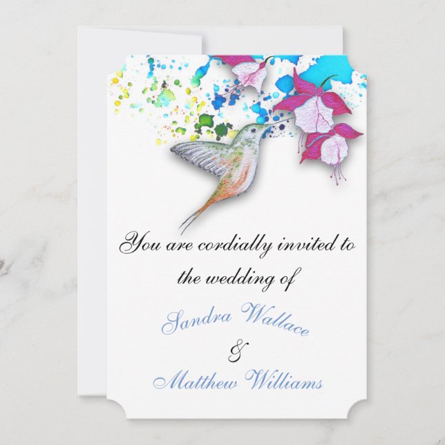 Hummingbird & Fuchsia Elegant Wedding Invitations (Front)