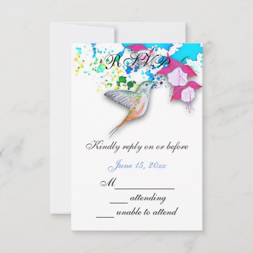 Hummingbird  Fuchsia Wedding RSVP Cards
