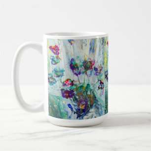 Hummingbird garden abstract painting coffee mug
