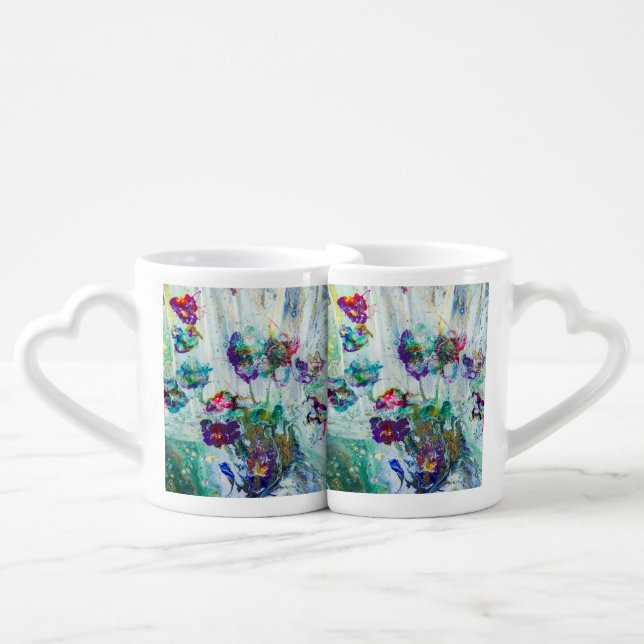Hummingbird garden abstract painting  coffee mug set (Front Nesting)