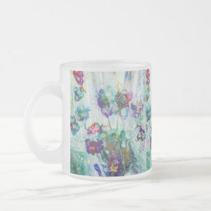 Hummingbird garden abstract painting frosted glass coffee mug