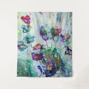 Hummingbird garden abstract painting tapestry