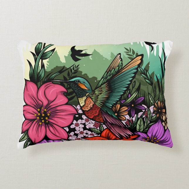 Hummingbird Garden Accent Pillow (Front)