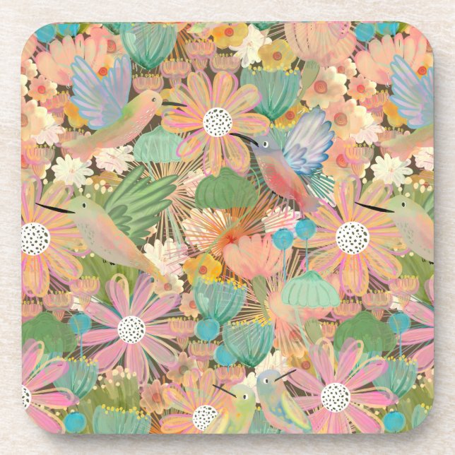 HUmmingbird garden Beverage Coaster (Front)