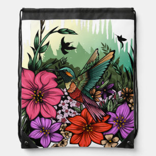 Hummingbird Garden Drawstring Bag