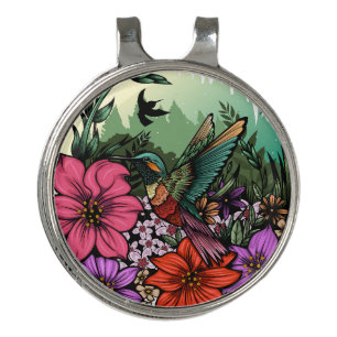 Hummingbird Garden Golf Hat Clip