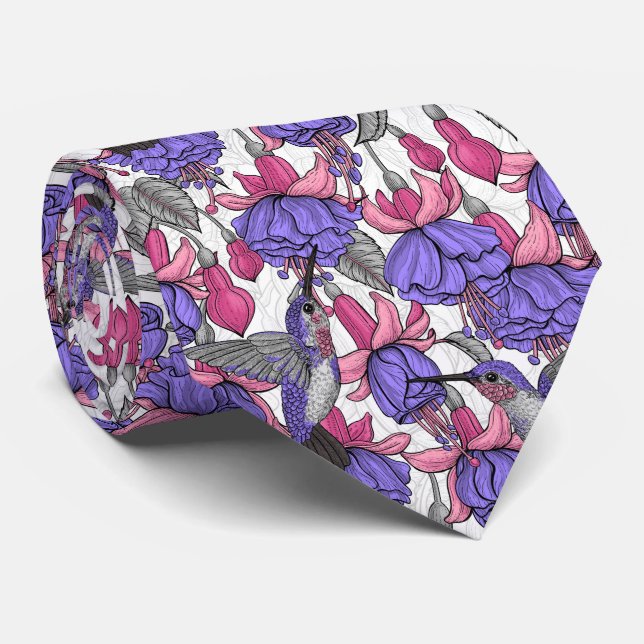 Hummingbird garden in melrose and pink neck tie (Rolled)
