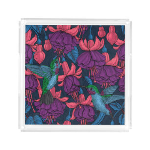 Hummingbird garden in purple and blue acrylic tray