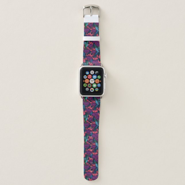 Hummingbird garden in purple and blue apple watch band (Front)