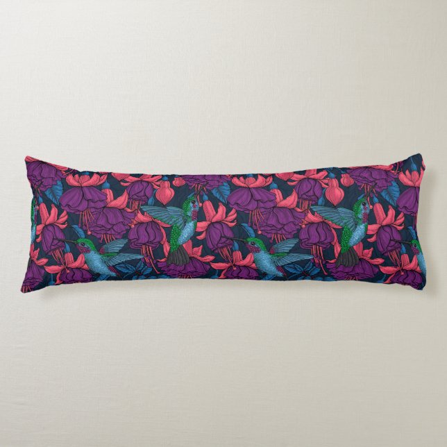Hummingbird garden in purple and blue body pillow (Front)