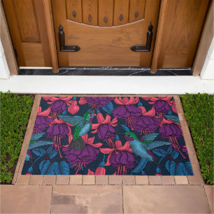 Hummingbird garden in purple and blue doormat