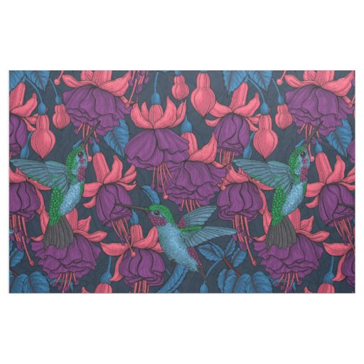 Hummingbird garden in purple and blue fabric
