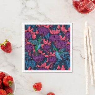 Hummingbird garden in purple and blue napkins