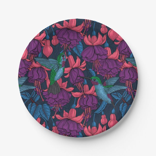 Hummingbird garden in purple and blue paper plates (Front)