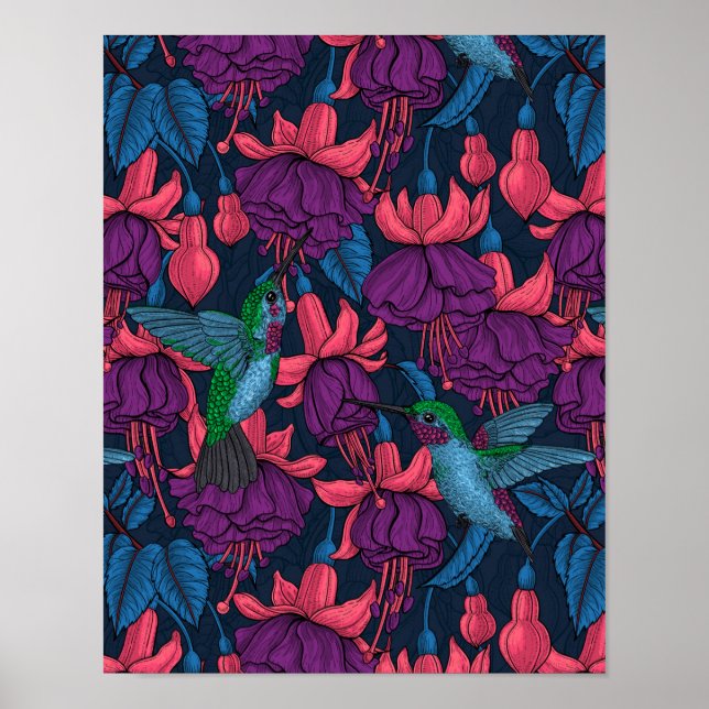 Hummingbird garden in purple and blue poster (Front)