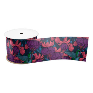 Hummingbird garden in purple and blue satin ribbon