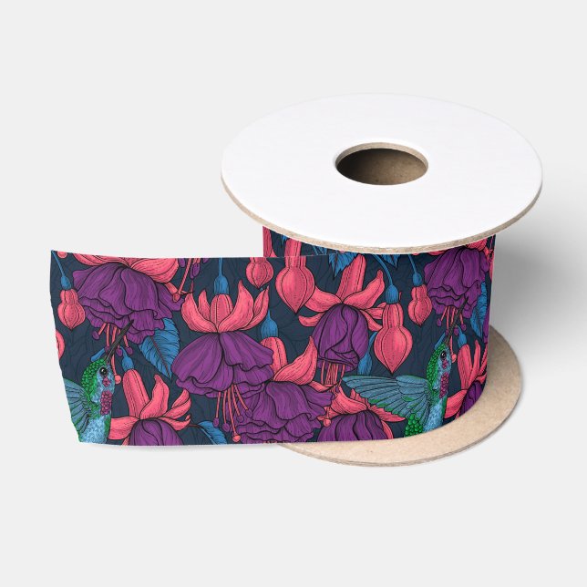 Hummingbird garden in purple and blue satin ribbon (Spool)