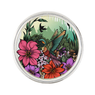 Hummingbird Garden Lapel Pin
