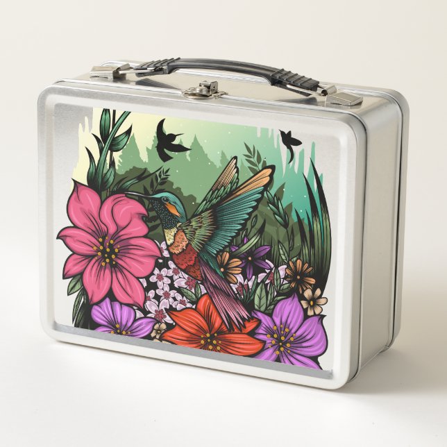 Hummingbird Garden Metal Lunch Box (Front)