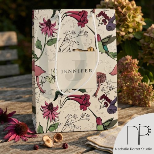 Hummingbird Garden Monogram Medium Gift Bag