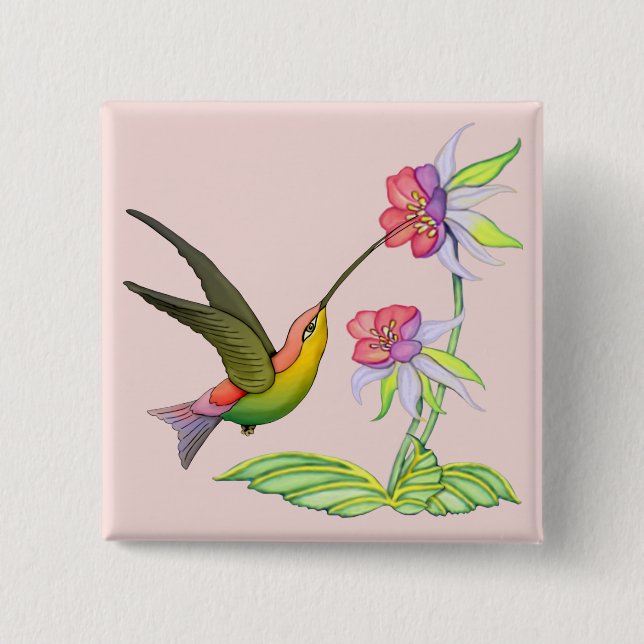 Hummingbird Garden Pinback Button (Front)